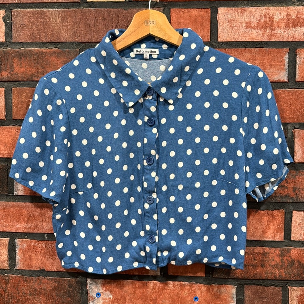 Reformation Blue Polka Dot Button-Up Shirt